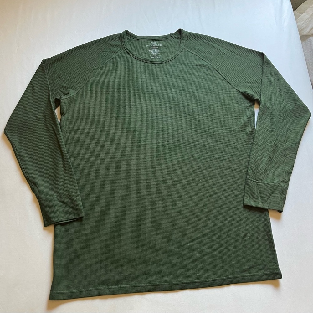 MACK WELDON green‎ thermal waffle crew neck knit long sleeve T-shirt